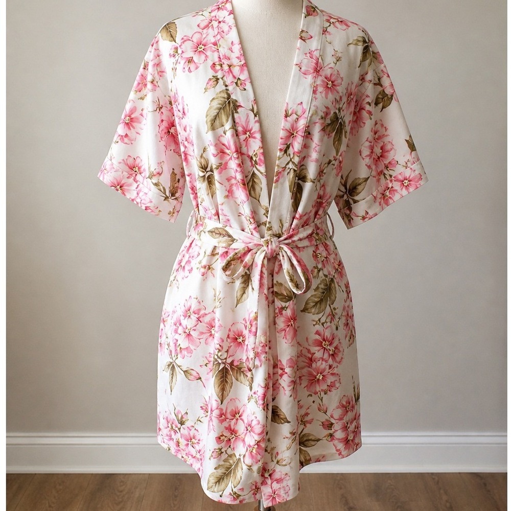 Show Me Your Mumu Pink Coquette Floral Short Robe Kimono Wrap Loungewear XS/S/M